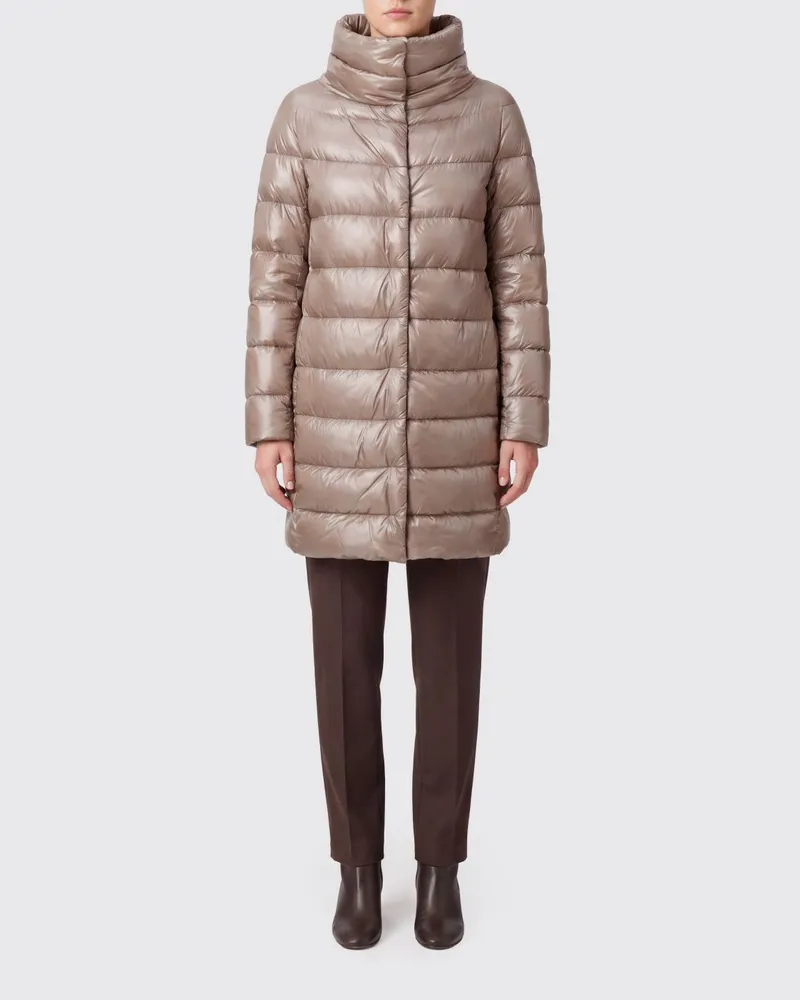 Herno Knielanger Dora Daunenmantel aus ultraleichtem Nylon mit hohem Kragen Beige