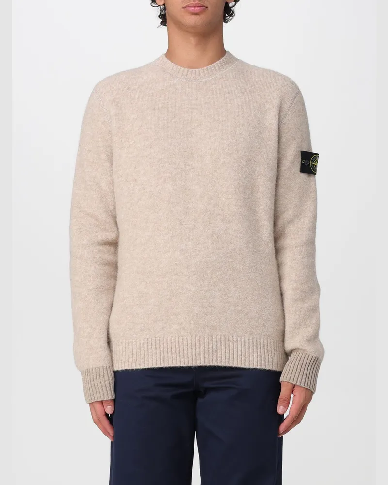 Stone Island Pullover mit Rundhalsausschnitt aus Alpaka-Mischung mit Kompass-Logoaufnäher Biscuit