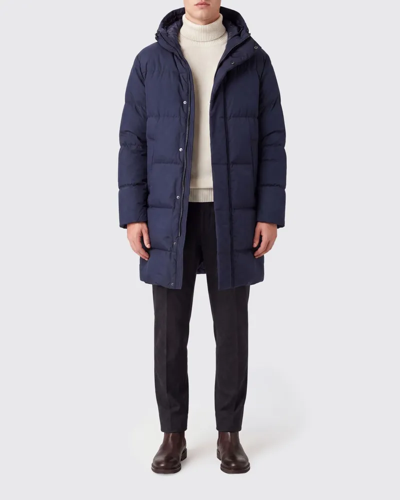 Herno Lange Stepp-Daunenjacke aus Nylon mit Kapuze und verdecktem Verschluss Grau