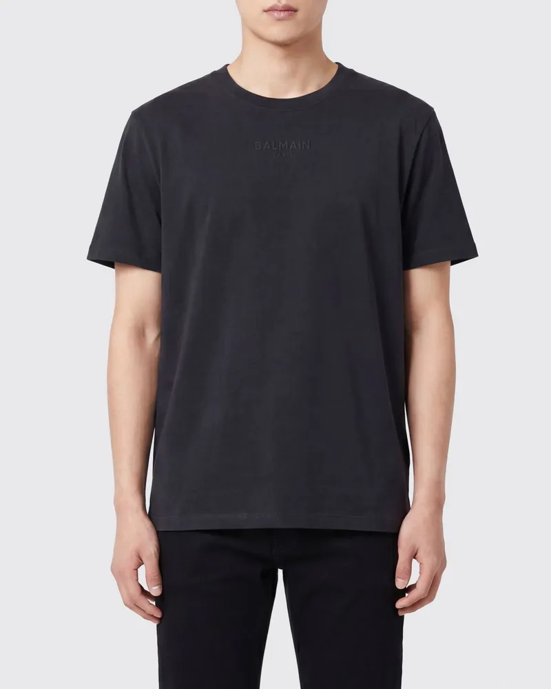 Balmain Basic-Design T-Shirt aus Baumwolle mit Rundhalsausschnitt Schwarz