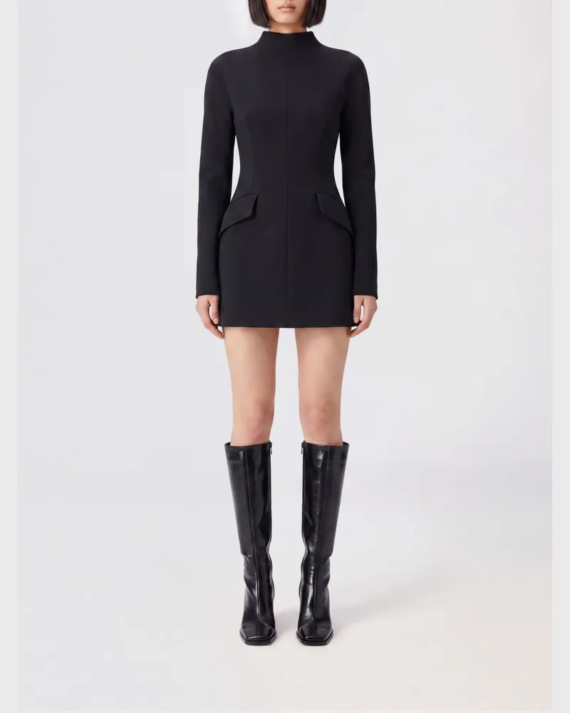 SPORTMAX Figurbetontes Mini-Etuikleid von mit hohem Kragen aus Baumwollmischung Schwarz