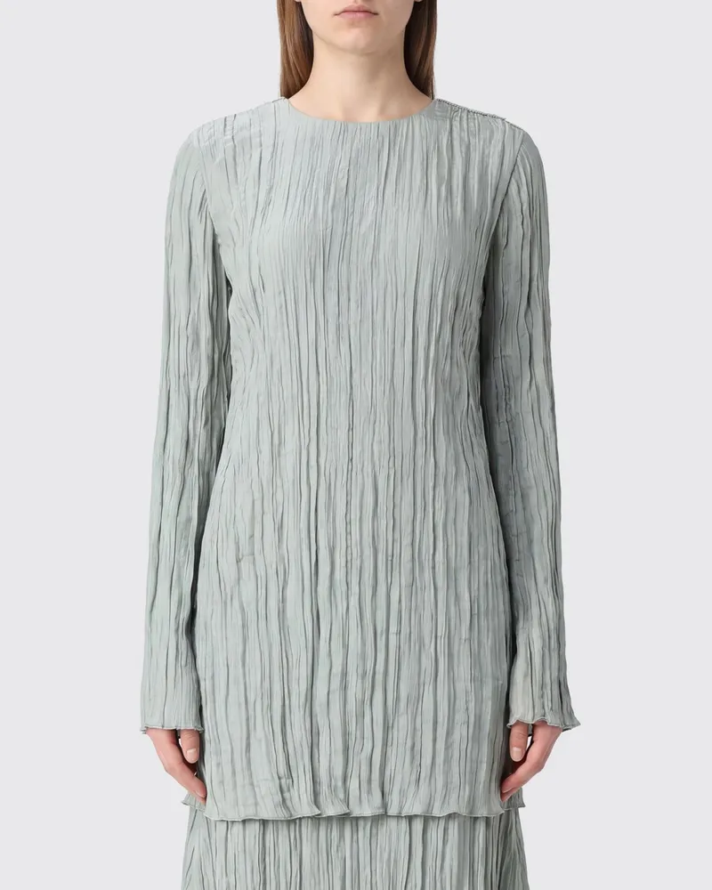 STAUD Langärmeliges plissiertes Etui-Minikleid aus Polyester Silber