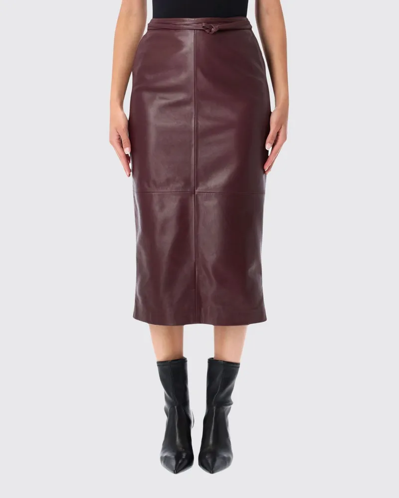 Alberta Ferretti Slim Fit Midi-Bleistiftrock aus Lammleder mit hohem Bund Braun