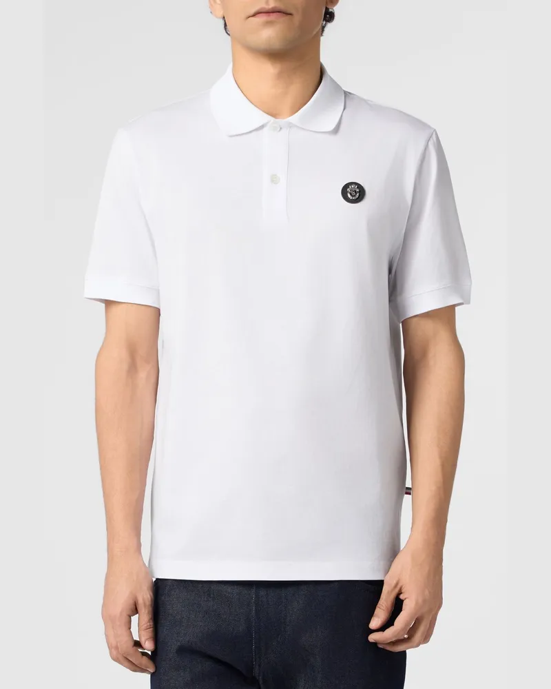 Billionaire Kurzärmeliges Baumwoll-Poloshirt mit appliziertem Logo Weiß