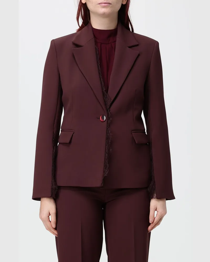 Hanita Ärmellose Satinbluse mit Stehkragen und drapiertem Design Burgunderrot