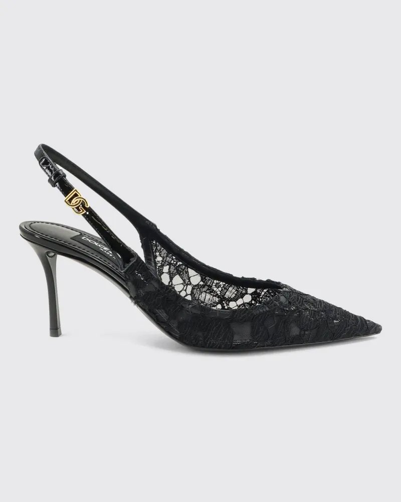 Dolce & Gabbana DOLCE  GABBANA Slingbacks aus bestickter Spitze Dolce & Gabbana mit DG-Logo und mittlerem Absatz Schwarz