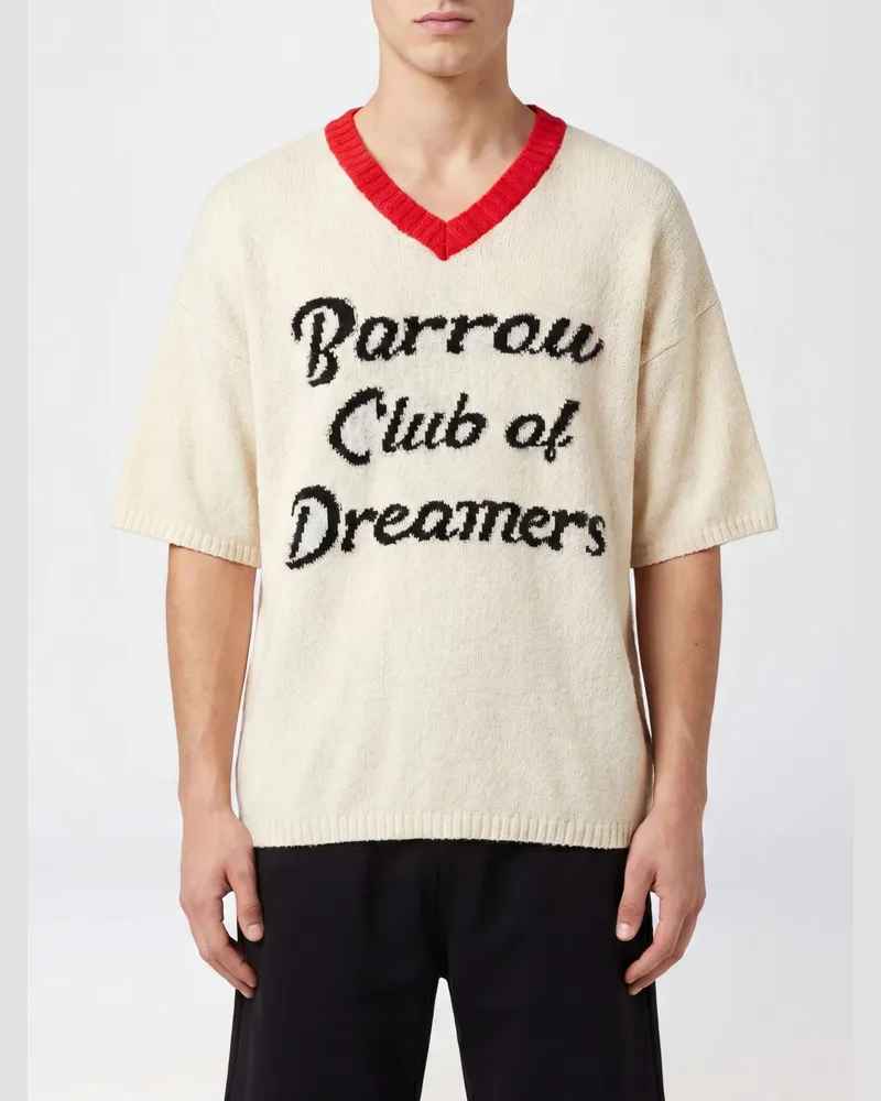 BARROW Kurzärmeliges Baumwoll-Strickshirt im College-Stil mit V-Ausschnitt und Logo Cream