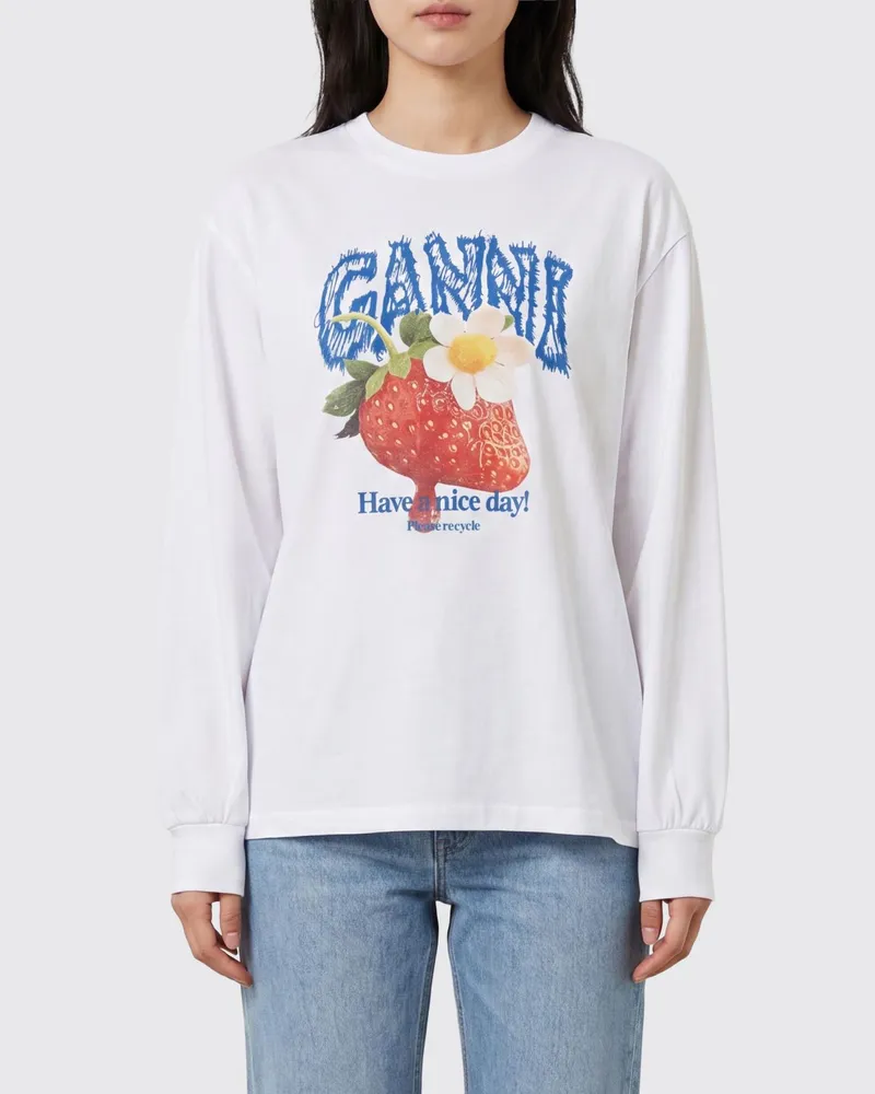Ganni Relaxed Fit Baumwoll-Sweatshirt mit Kontrast-Logo Weiß