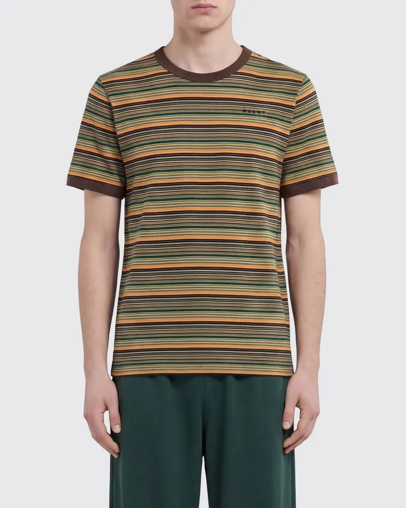 Marni Schmal geschnittenes, gestreiftes Baumwoll-T-Shirt von mit Kontrastbesätzen Bunt