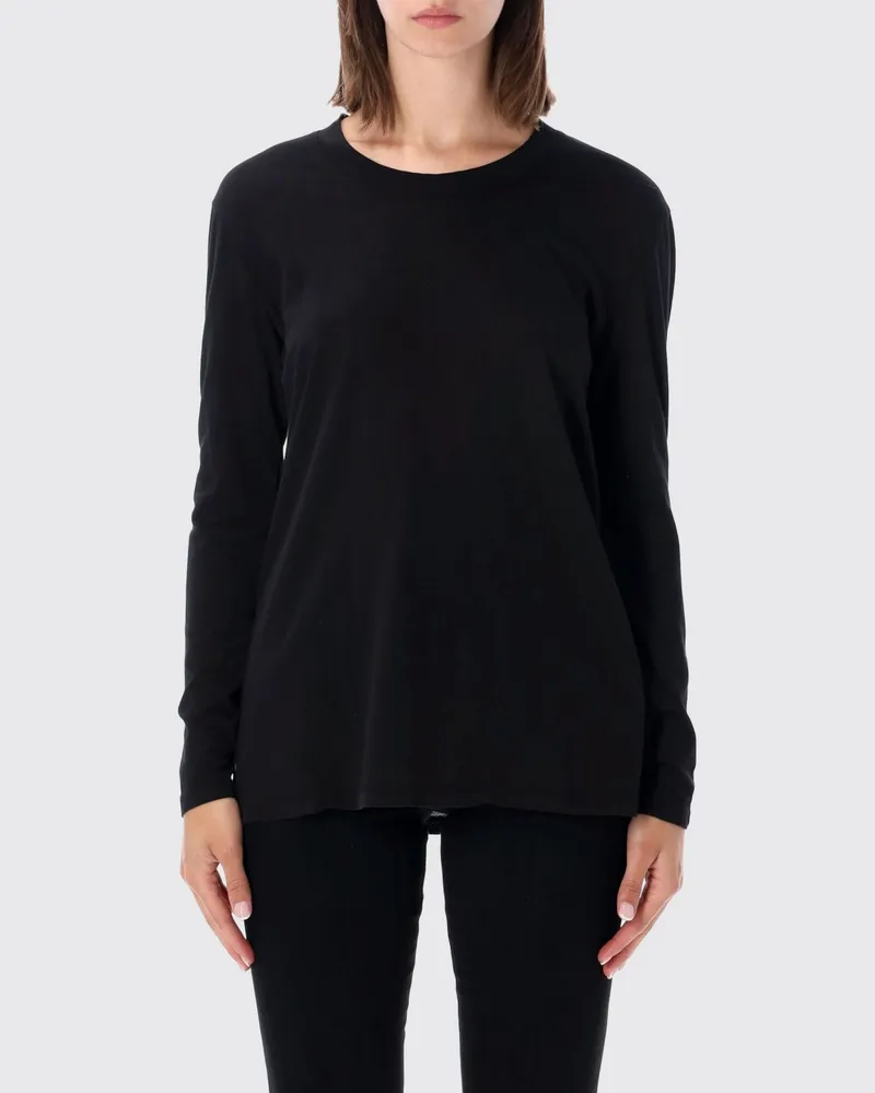 James Perse Langarm-T-Shirt aus reiner Baumwolle mit Rundhalsausschnitt Schwarz