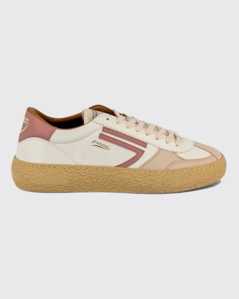 Puraai 1.01 Vintage Sneakers aus veganem Leder mit appliziertem Logo Bianco