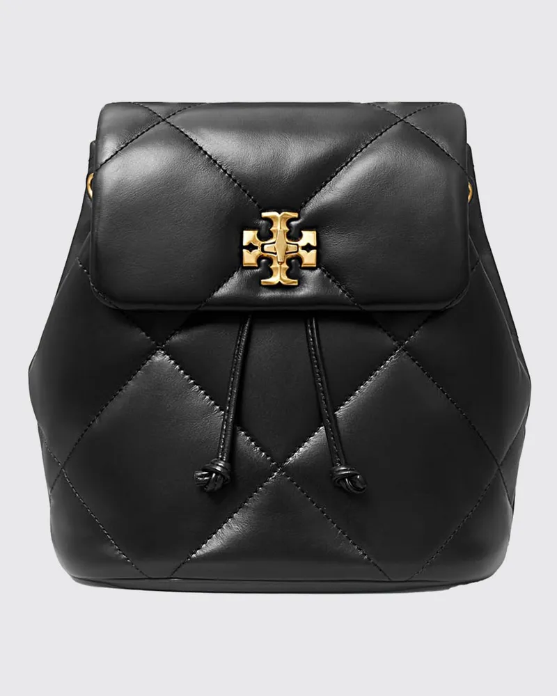 Tory Burch Kira Mini-Rucksack aus gestepptem Glattleder mit metallenem Double T-Logo Schwarz