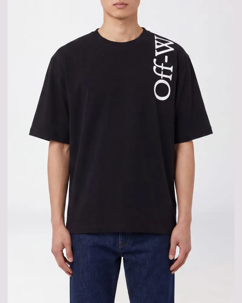 OFF-WHITE Baumwoll-T-Shirt mit Kontrastlogo und überschnittenen Schultern Schwarz