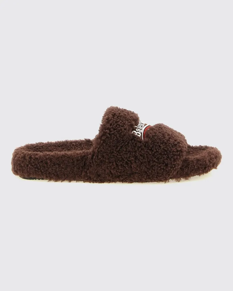 Balenciaga Pantoletten aus Shearling mit gesticktem Logo Braun