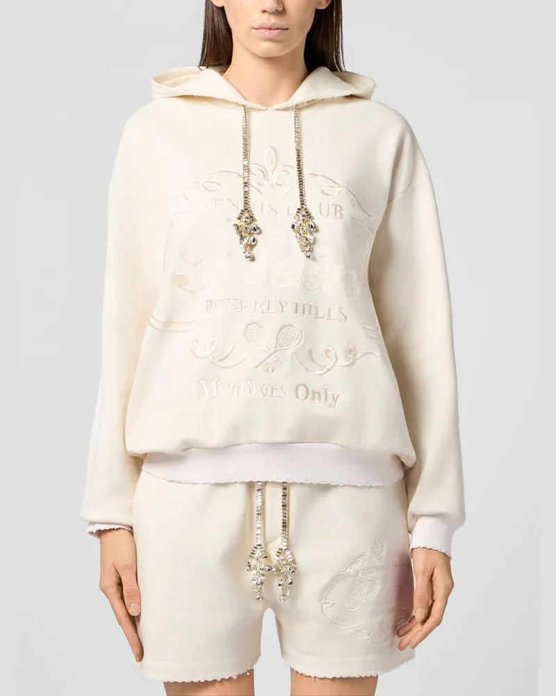 Philipp Plein Tennis Club Baumwoll-Hoodie von mit Schmuck-Kordelzug Weiß