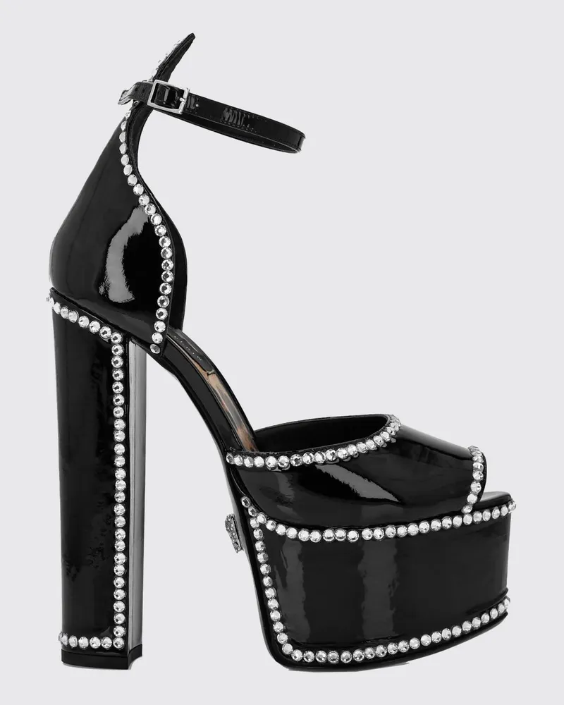 Philipp Plein Plateau-Sandalen aus Lackleder mit hohem Absatz und Strass Schwarz