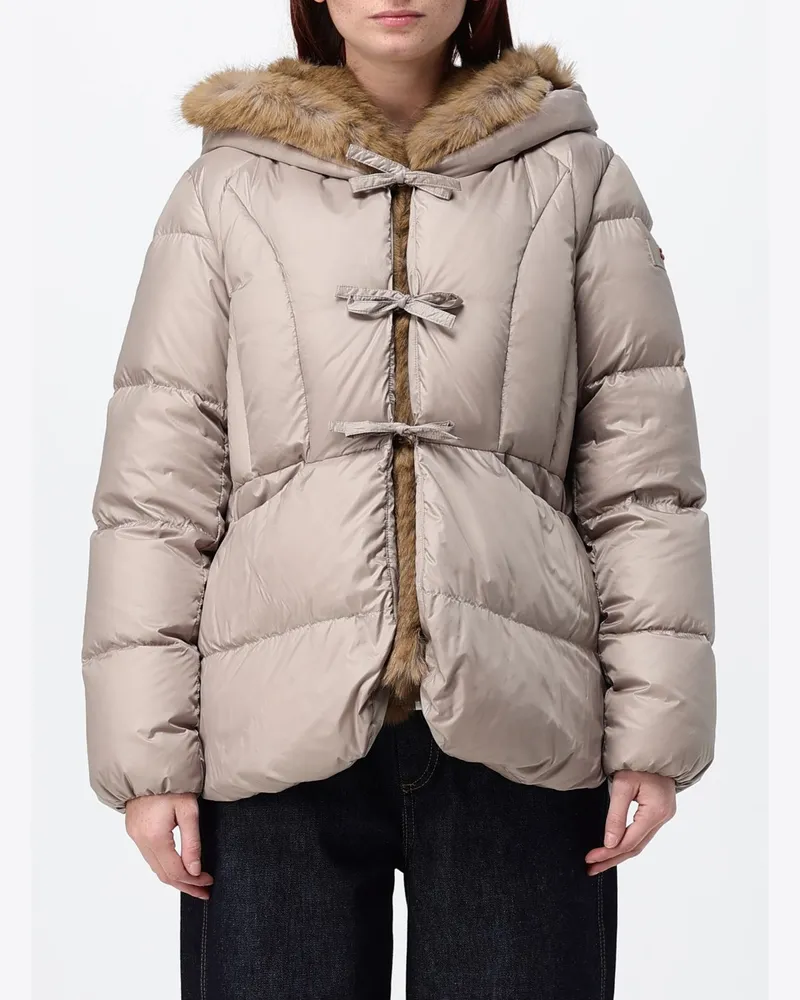 Peuterey Kurze gesteppte Nylon-Daunenjacke mit Kapuze und Relaxed Fit Beige