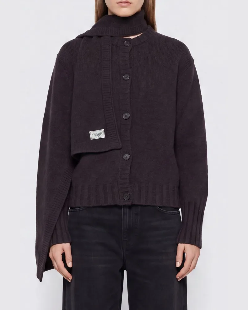 ATTICO Cardigan mit Rundhalsausschnitt aus Wolle und Kaschmir mit Rippbündchen Braun