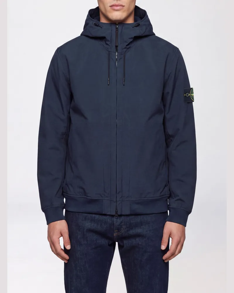 Stone Island Shell Kapuzen-Windbreaker von aus Soft Shell-R-Gewebe Blau