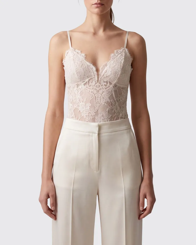 Zimmermann Figurbetontes, transparentes Spitzen-Abendtop mit schulterfreiem Design Cream