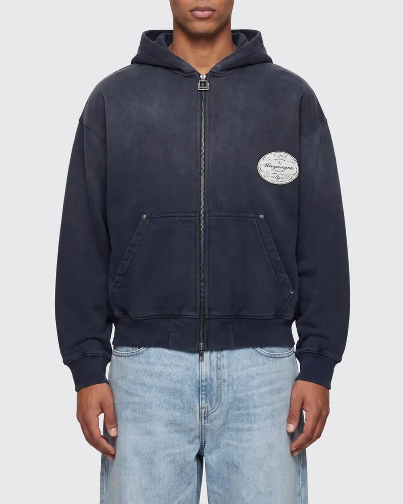 Wooyoungmi Kapuzenjacke von aus Baumwolle mit Reißverschluss und Kontrastlogo Blau