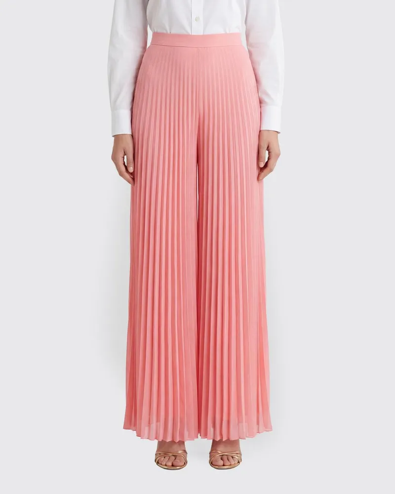 Max Mara Plissierte Crêpe-Hose mit weitem Bein und hoher Taille Pink