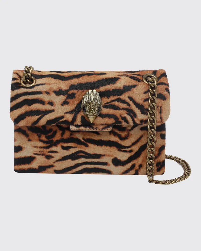 Kurt Geiger Kensington Mini-Schultertasche aus Ponyfell mit Animal-Print Beige
