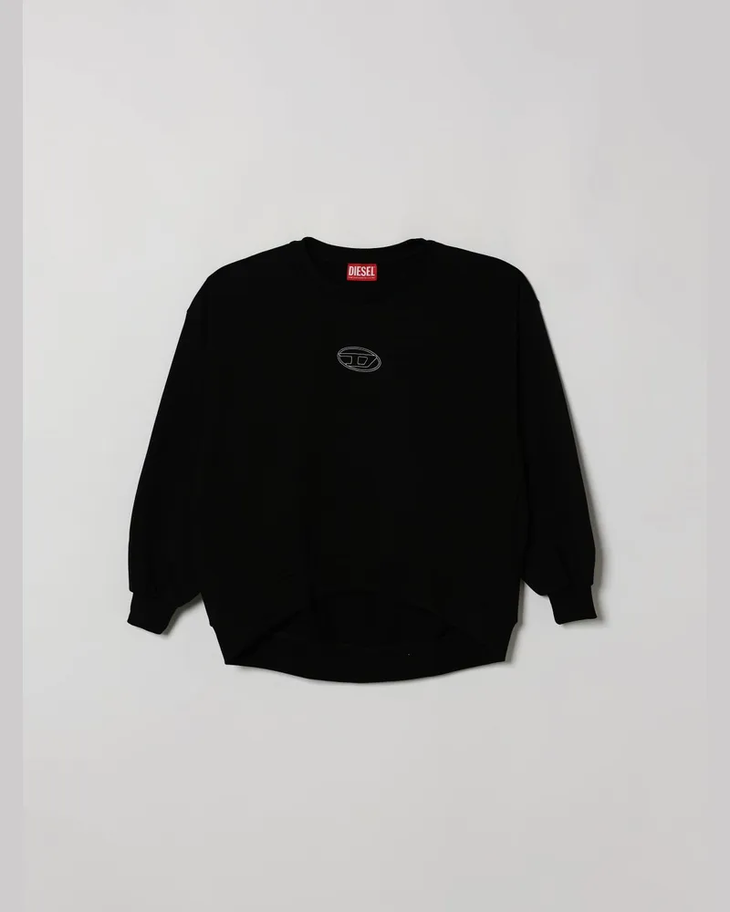 Diesel Jungen-Sweatshirt aus Baumwolle mit Rundhalsausschnitt und asymmetrischem Saum Schwarz