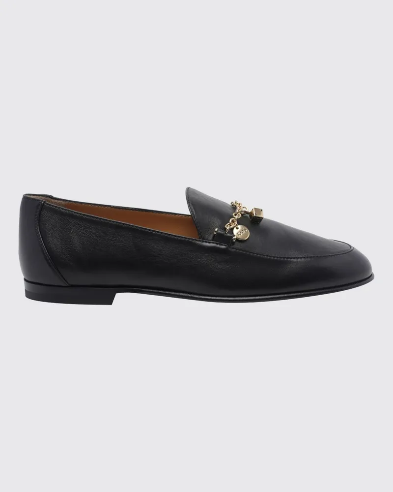 TOD'S Loafer aus glattem Kalbsleder mit Metallgeflecht-Charm Schwarz
