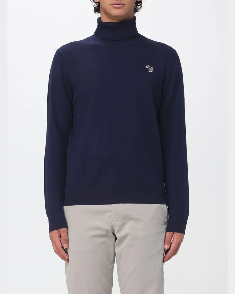 Paul Smith Rollkragenpullover aus Merinowolle-Baumwoll-Mischung mit gesticktem Logo Blau
