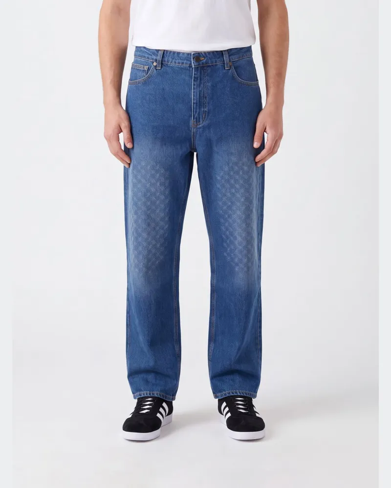 Daily Paper Straight-Leg Jeans aus Baumwolldenim mit Monogrammmuster Blau