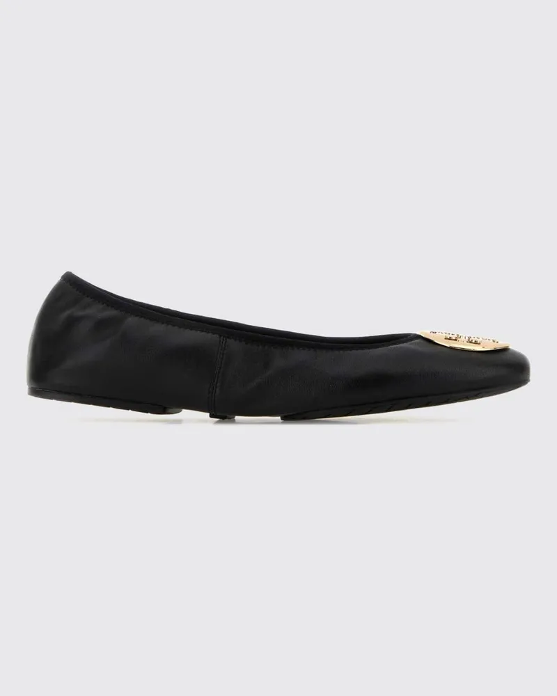Tory Burch Reva Ballerinas von aus Glattleder mit metallischem Double-T-Logo Schwarz