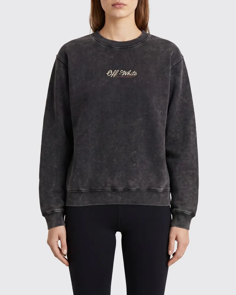OFF-WHITE Baumwoll-Sweatshirt mit Rundhalsausschnitt, Grafikdruck und Logo Charcoal