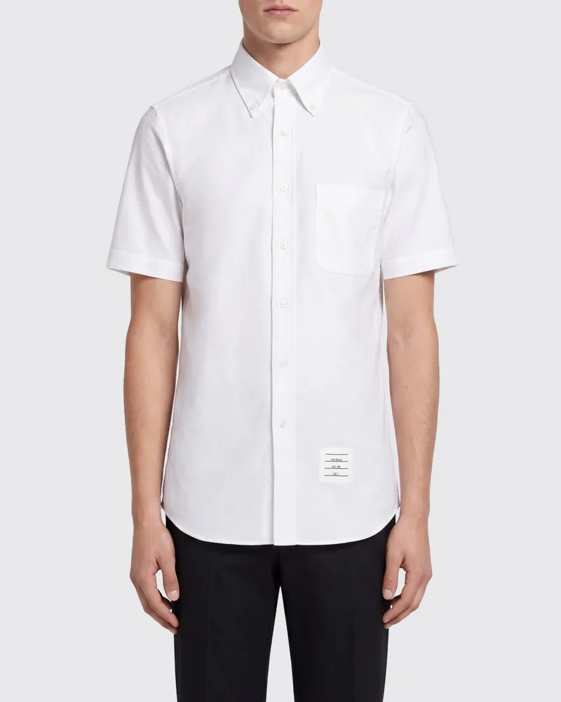 Thom Browne Kurzarmhemd von aus Baumwolle mit Button-Down-Kragen Weiß