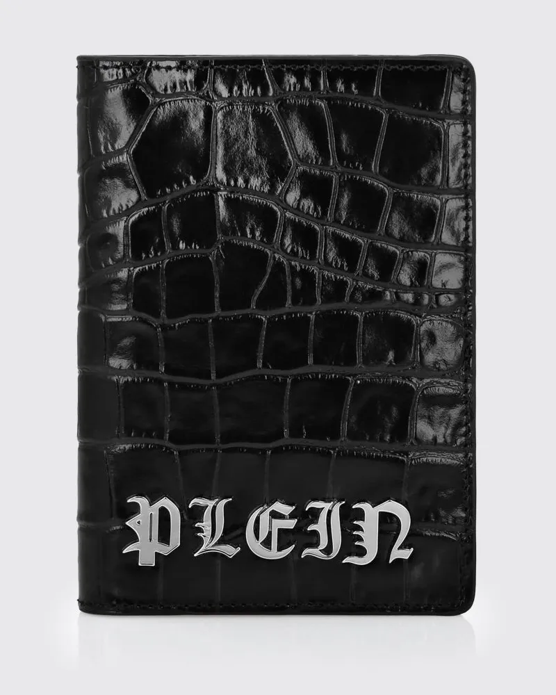 Philipp Plein Bifold-Geldbörse aus Kalbsleder mit Metalllogo Schwarz