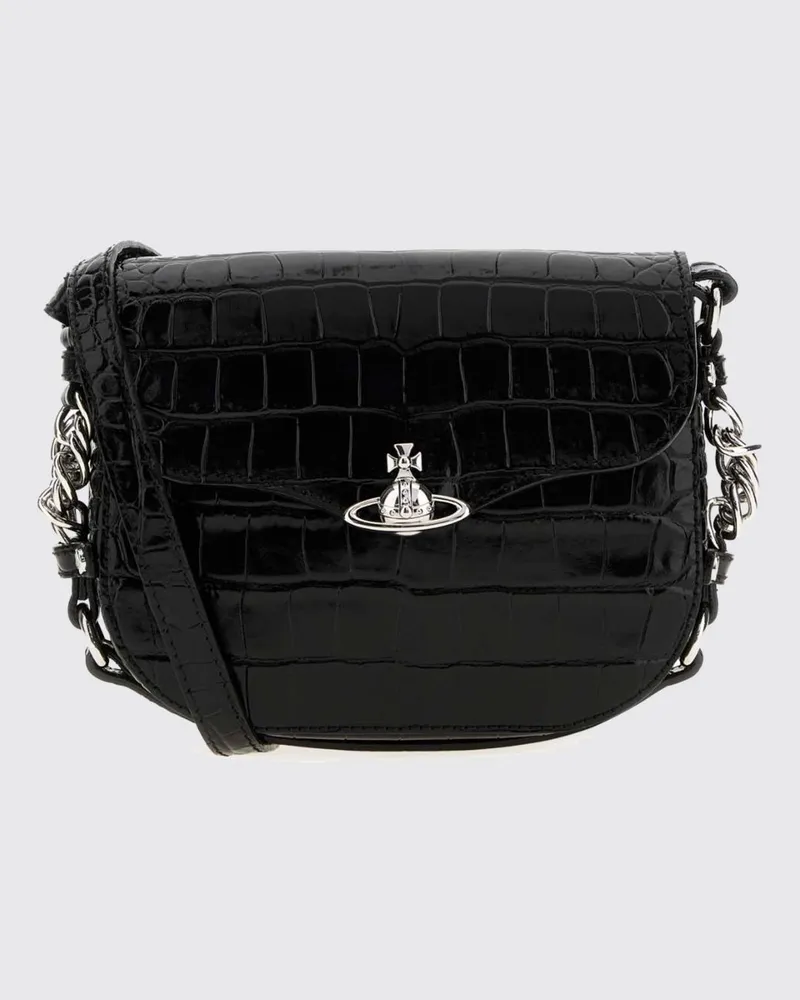 Vivienne Westwood Hunter Mini-Umhängetasche aus Leder in Kroko-Optik Schwarz