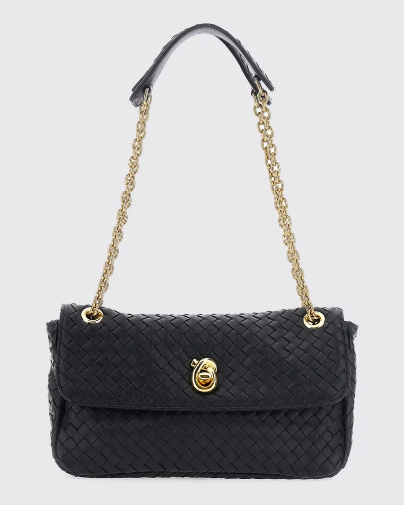 Bottega Veneta Madison Schultertasche aus geflochtenem Leder mit Kettengriff Schwarz