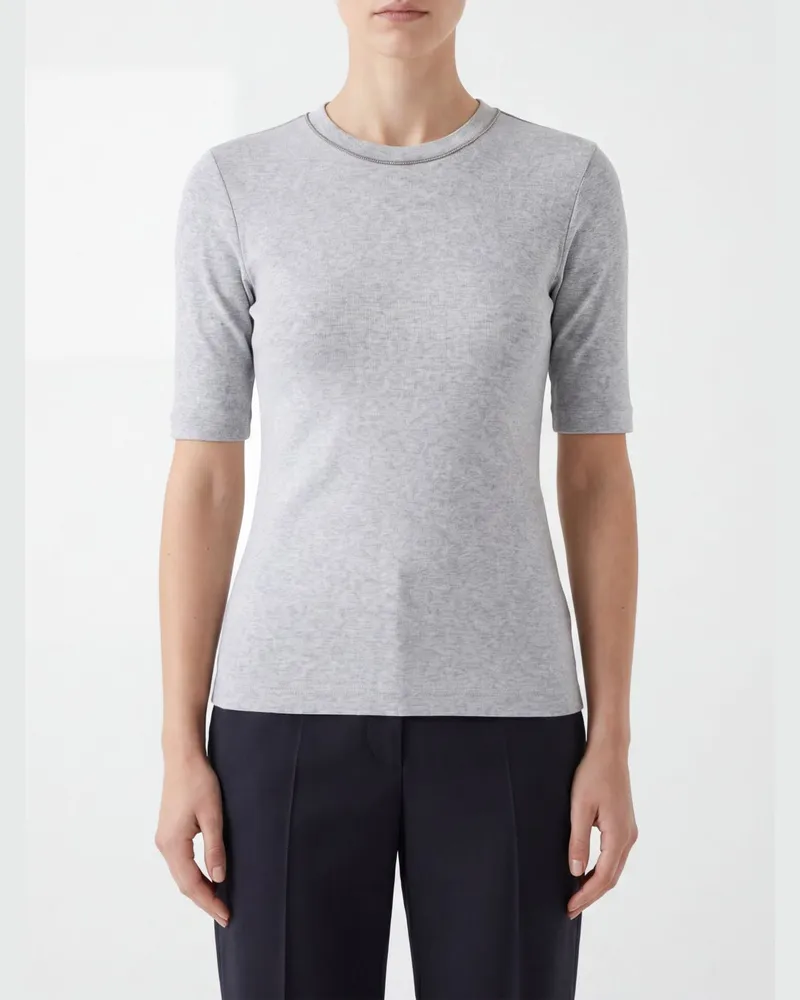 Brunello Cucinelli Baumwoll-T-Shirt mit nickelfreiem Monile Grau