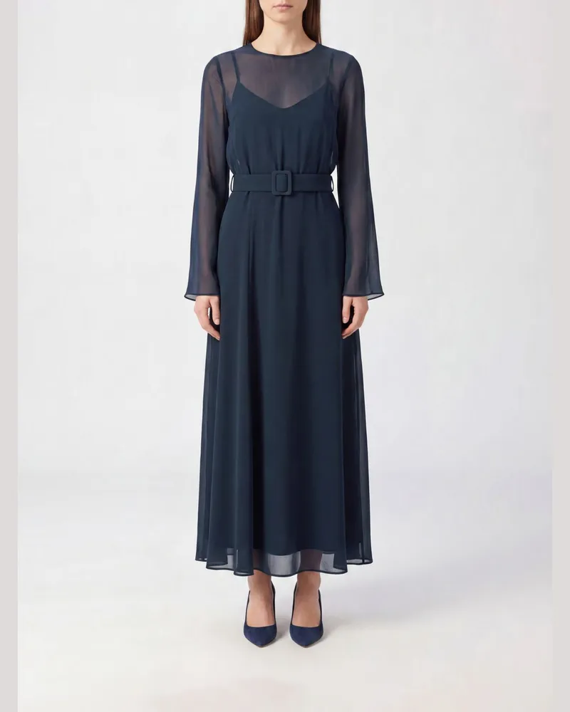 P.A.R.O.S.H. P.A.R.O H. A-Linien-Midi-Cocktailkleid aus Georgette mit langen Ärmeln Blau