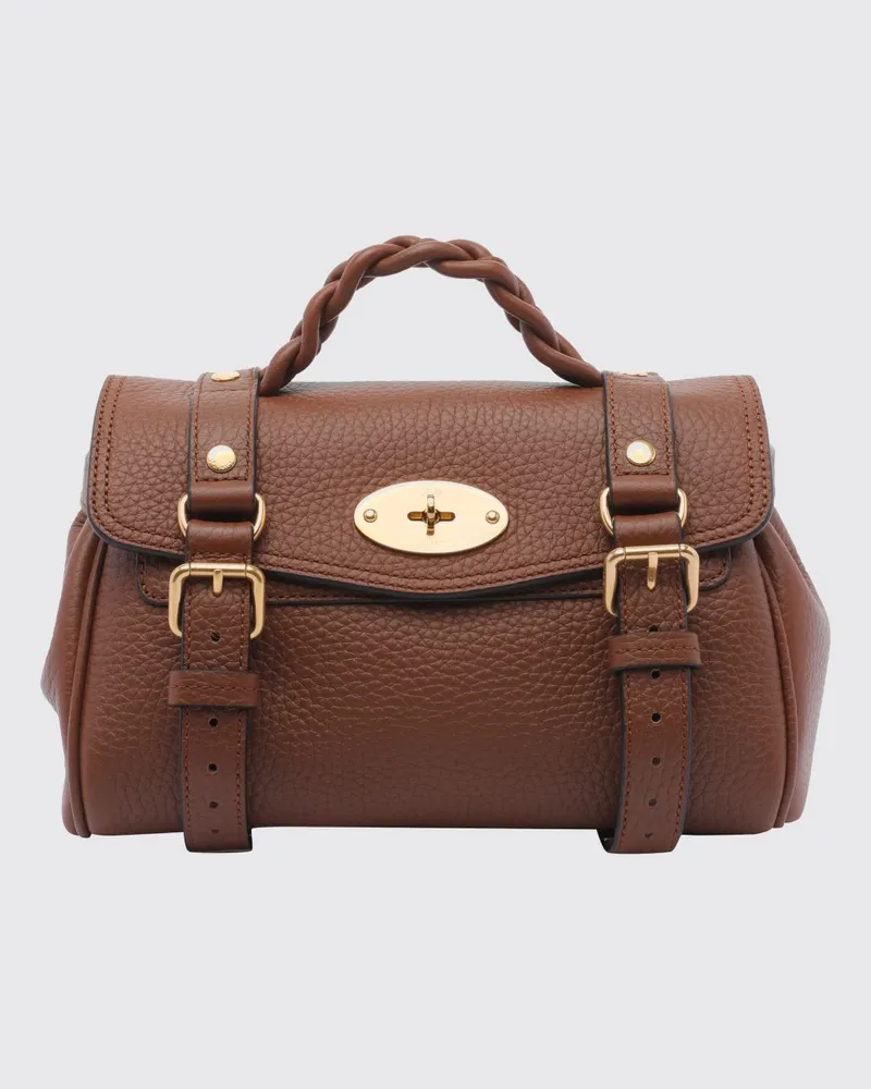 Mulberry Mini Alexa Handtasche aus gehämmertem Leder mit geflochtenem Griff Braun