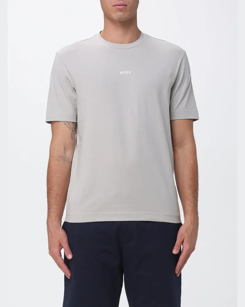 HUGO BOSS T-Shirt aus Stretch-Baumwolle mit Rundhals und Kontrastlogo Beige