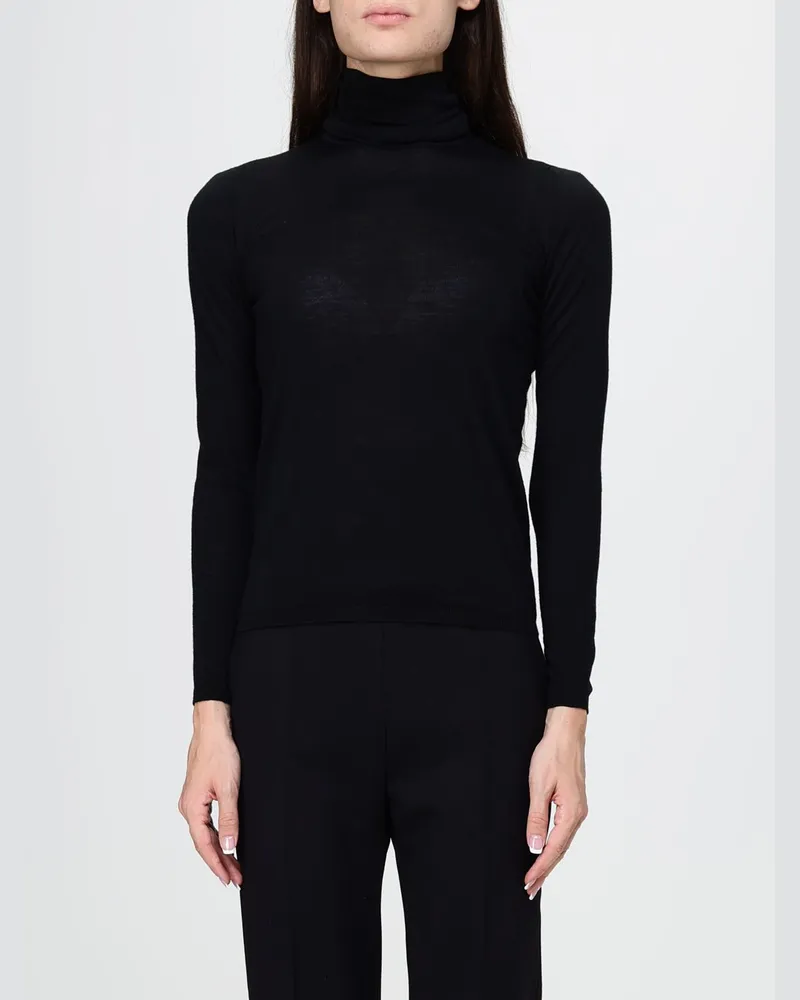 Max Mara Schmal geschnittener Langarm-Rollkragenpullover aus reiner Wolle Schwarz
