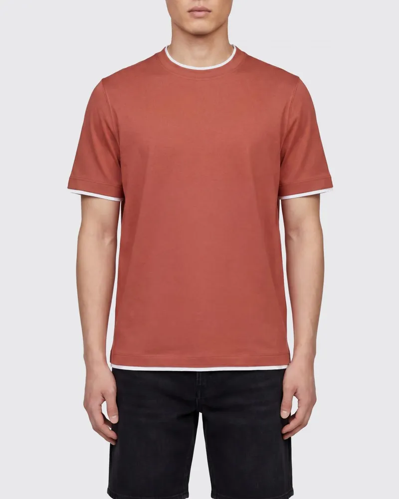 Brunello Cucinelli Basic Baumwoll-T-Shirt Apricot
