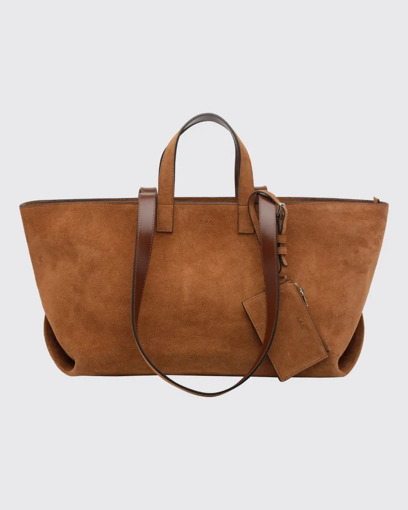 A.P.C. Große Le Drummer Tote-Bag aus Veloursleder mit vier Griffen Camel