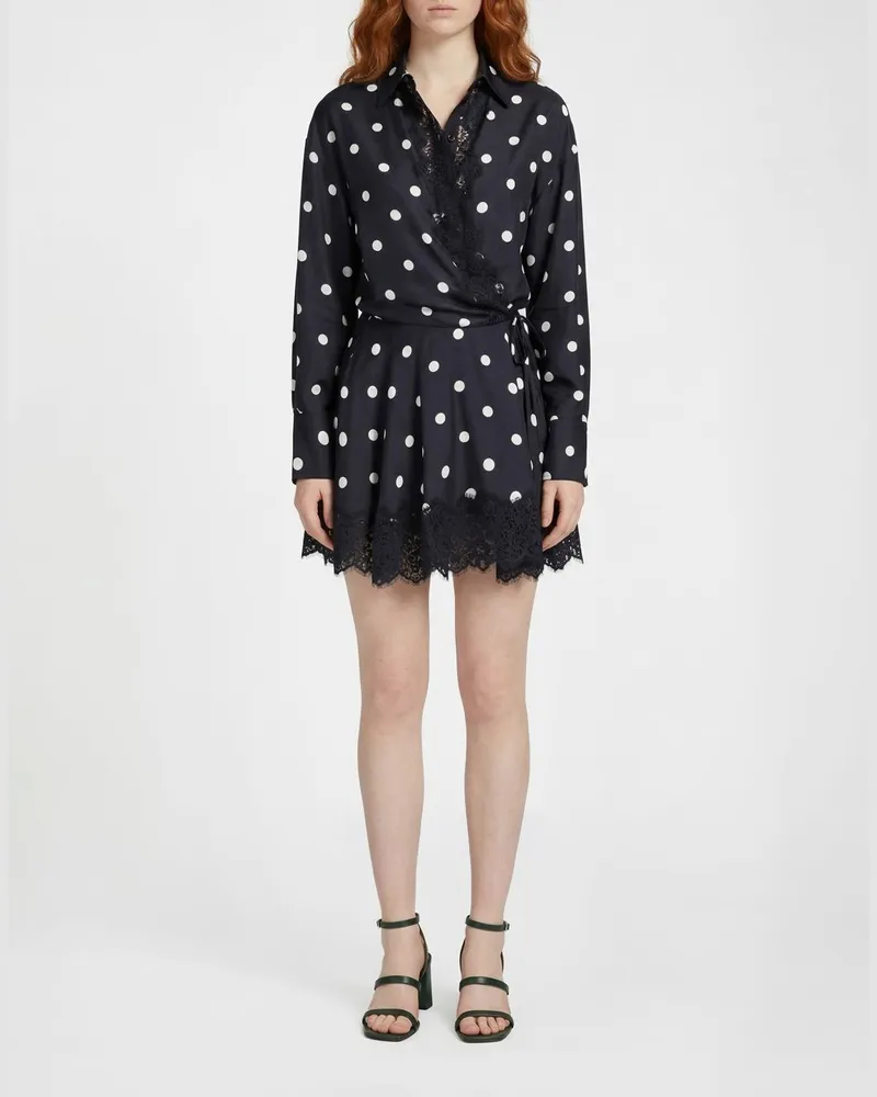 SPORTMAX Gepunktetes Seidenwickelkleid Schwarz