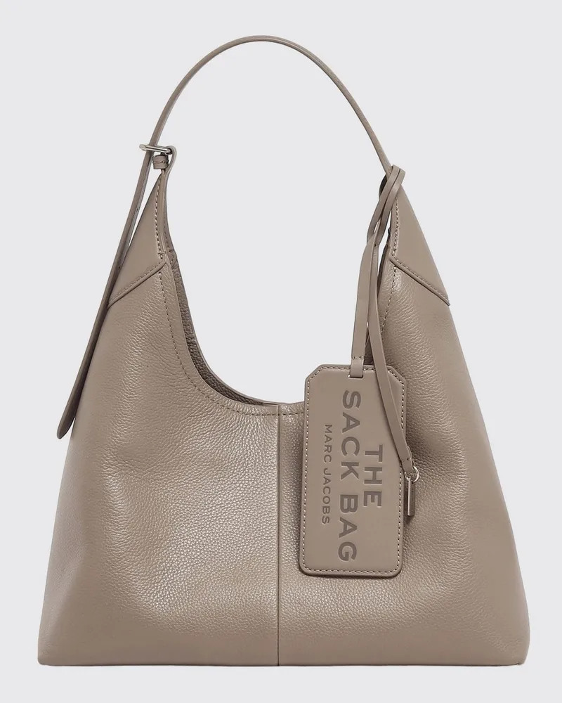 Marc Jacobs Große Leder-Schultertasche The Sack mit verstellbarem Henkel und Anhänger Beige