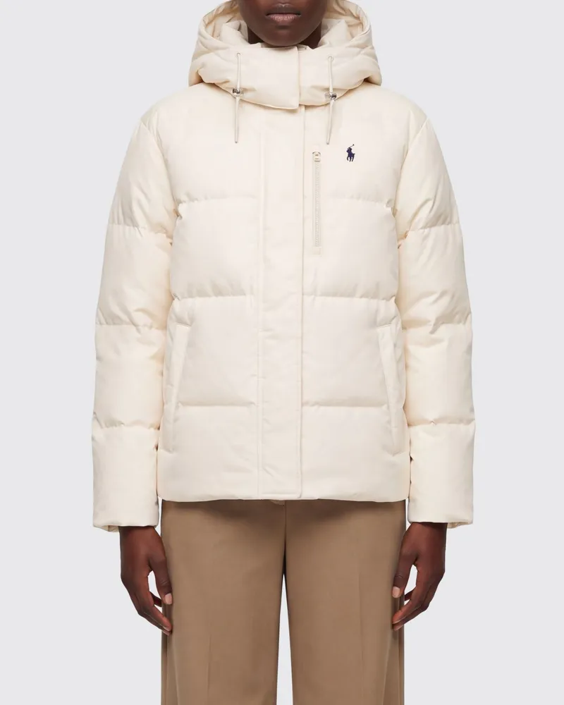 Ralph Lauren Kurze gesteppte Daunenjacke aus Polyester mit Kapuze und Logo Weiß