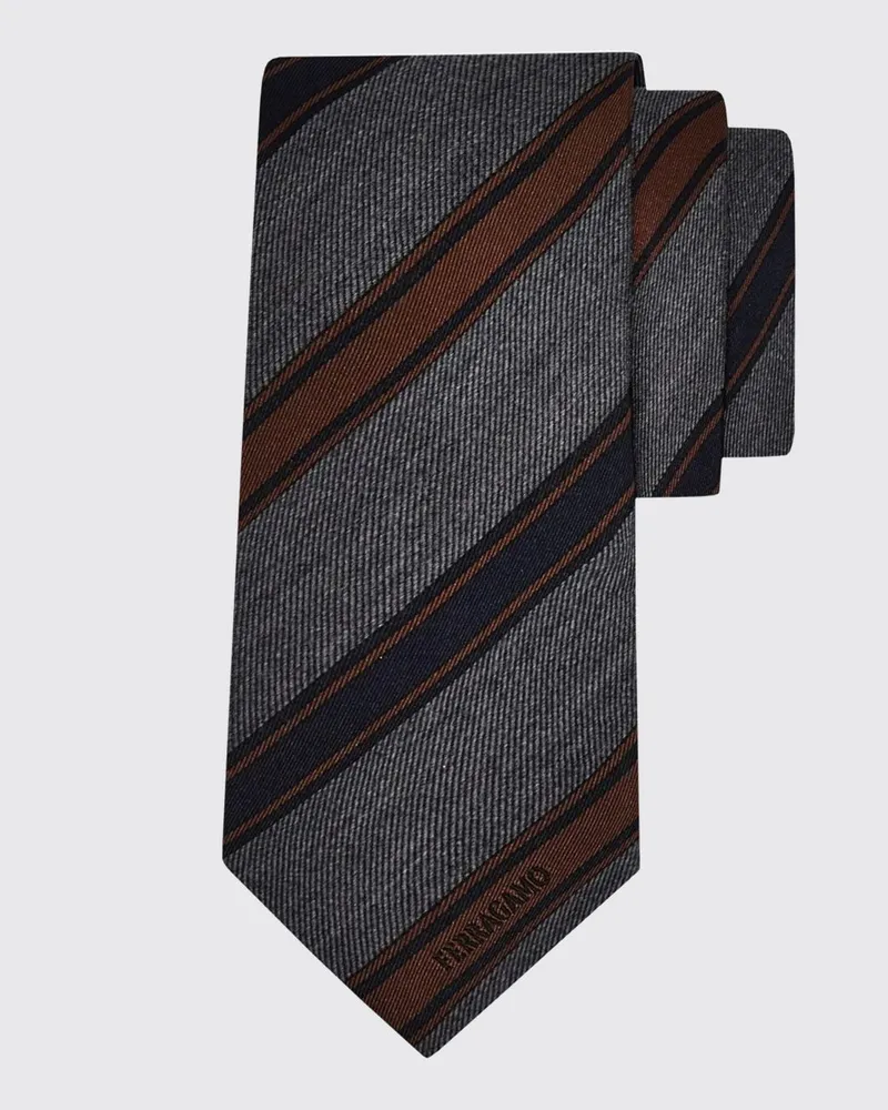 Ferragamo Klassische zweifarbig gestreifte Seiden-Jacquard-Krawatte Grau
