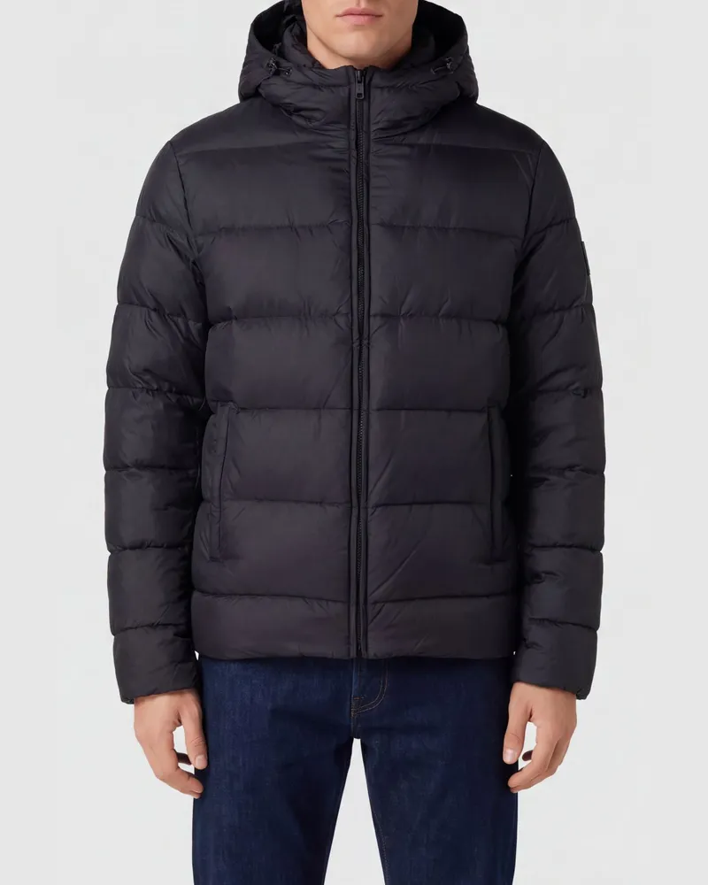 Fay Kurze Stepp-Daunenjacke aus Nylon mit Kapuze und Reißverschluss Schwarz
