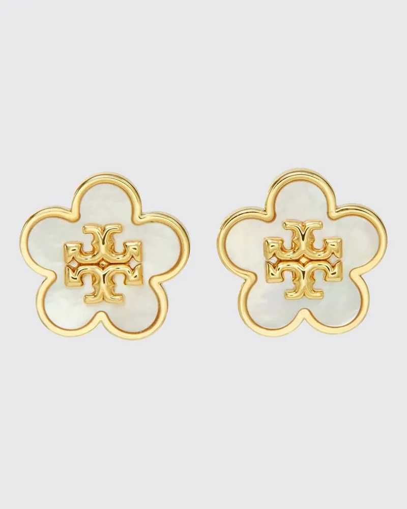 Tory Burch Forget Me Not Perlmutt-Blumen-Ohrstecker aus Messing Stahl